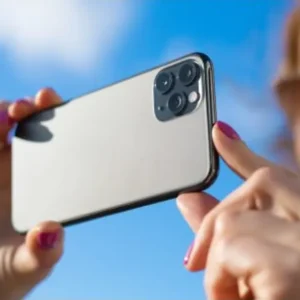 A person holding an iphone in their hand.
