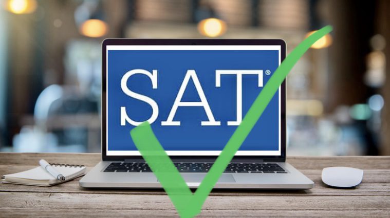 A laptop with sat logo on the screen.